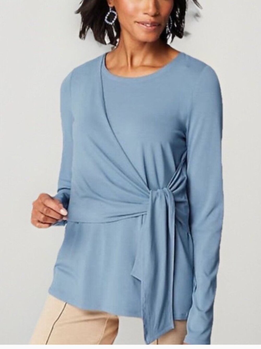 J. Jill Wearever Tie Waist Long Sleeve Top - Size Large